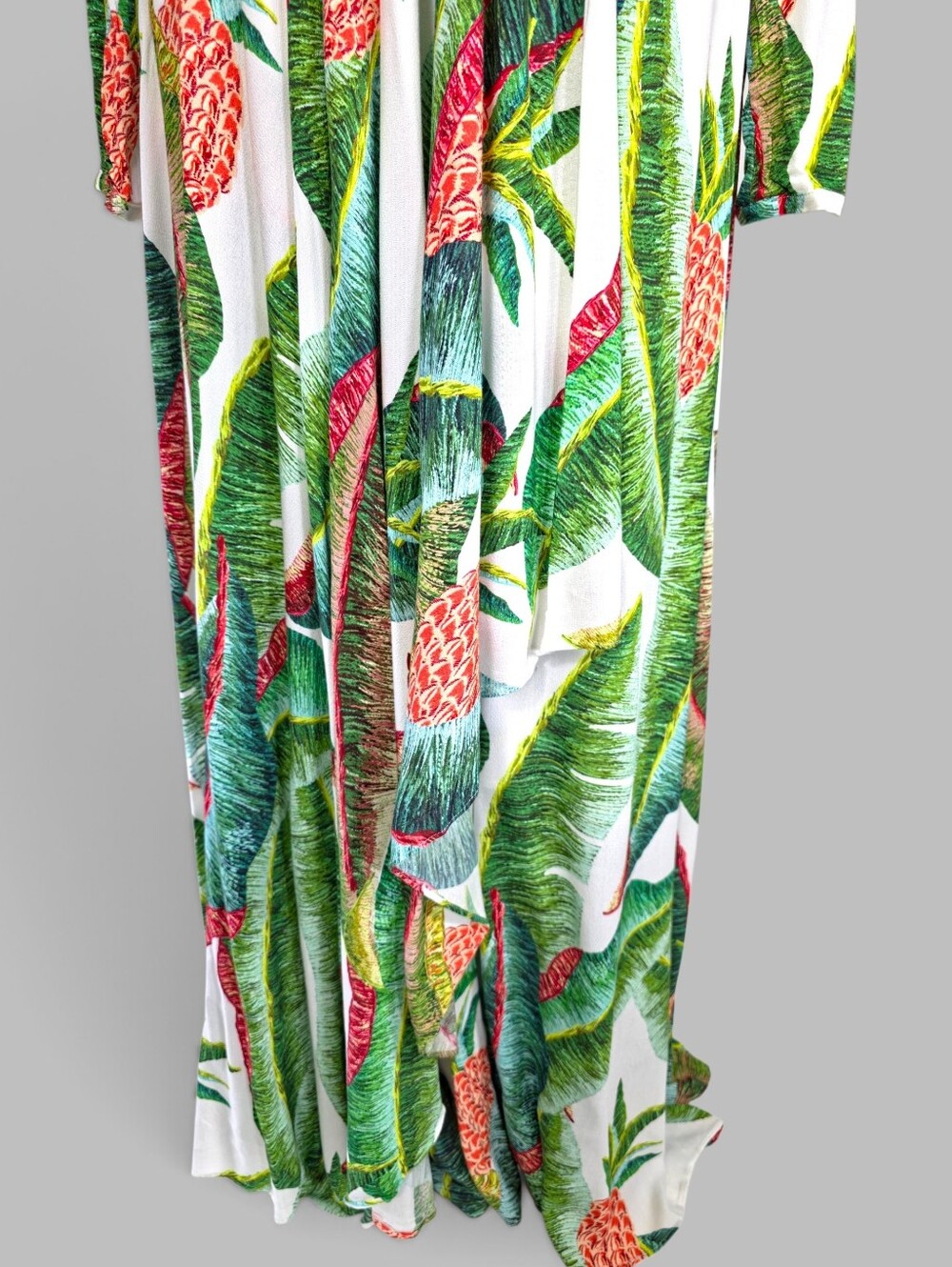 FARM Rio Pineapple Tropical Maxi Dress Womens S White Green Long Sleeve V Neck - Picture 8 of 12